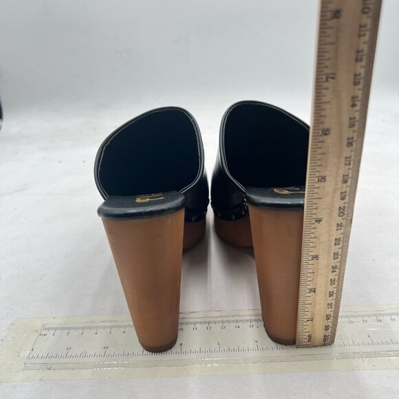 FYS Black Round Toe Slip on Mules Rivet Studded High Heel Wedges Fashion Shoes - Picture 5 of 8